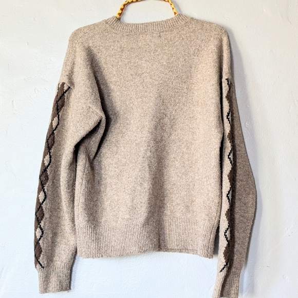 Marled Horse Intarsia Cardigan Sweater Argyle Sleeve Beige M - Anthropologie - Picture 5 of 7
